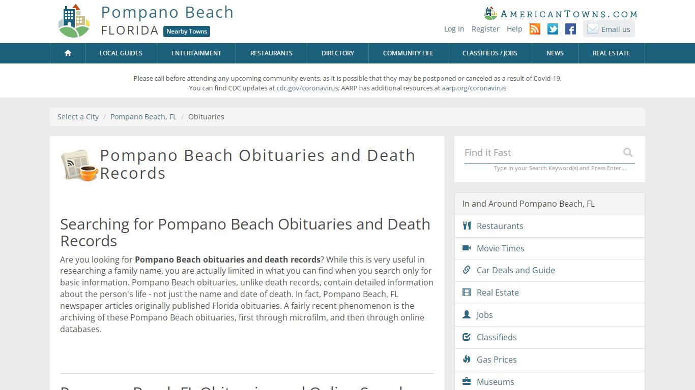 Obituaries Pompano Beach FL - Pompano Beach Death Records