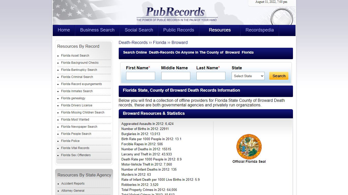 Broward County, Florida Death Records